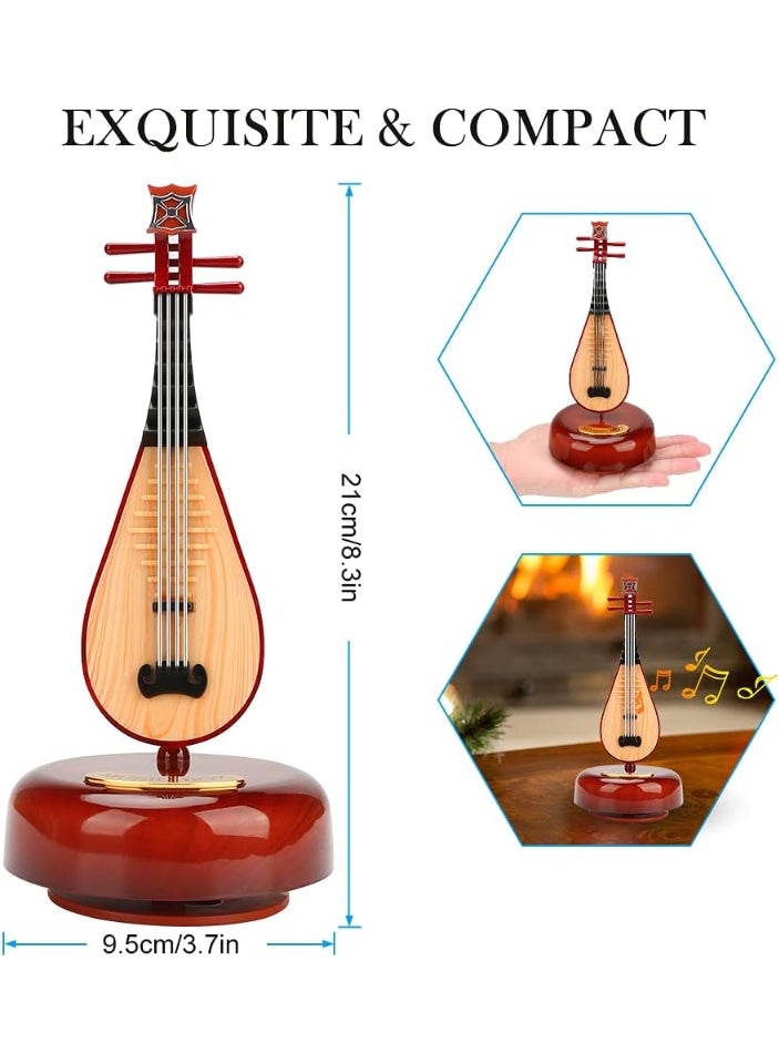 صندوق موسيقي على شكل عود  صندوق موسيقي صيني مبتكر على شكل آلة البيبا مع قاعدة موسيقية دوارة 360 درجة، نموذج مصغر لصندوق موسيقي كلاسيكي، هدية رائعة للنساء والفتيات والأطفال في أعياد الميلاد والكريسماس - Image 1